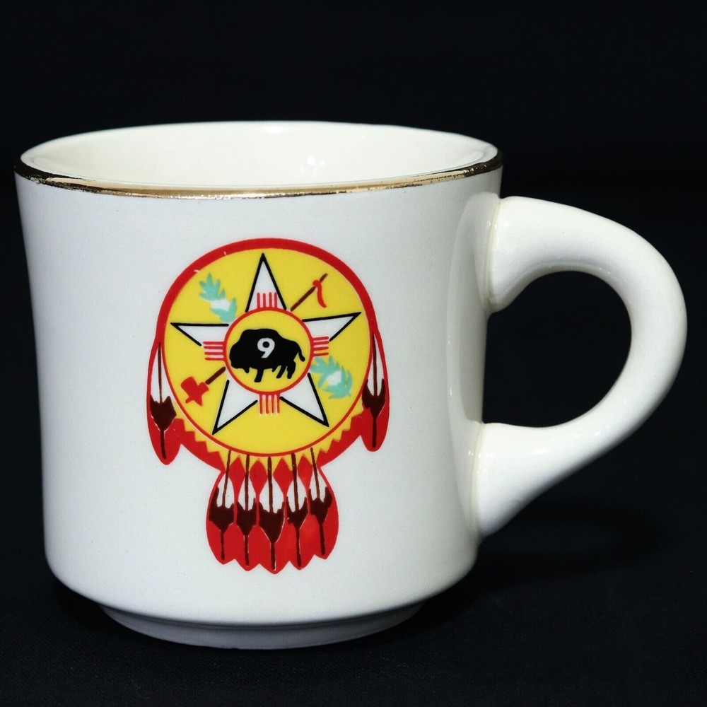 Boy Scouts VTG BSA Ceramic Mug Region 9 Nine Buffalo Dream Catcher Gold Rim Cup